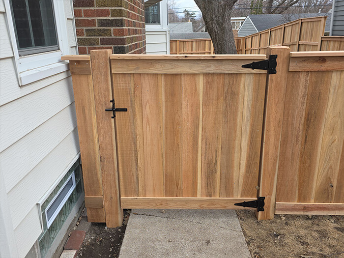 Wood privacy residential walk gates in the West Metro Minnesota area.